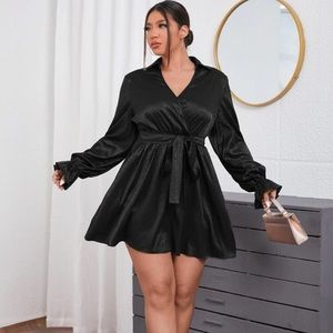 Satin Flounce Sleeve Dress